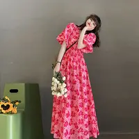 孤品断码清仓捡漏夏季收腰显瘦长款碎花连衣裙小清新甜美桔梗长裙