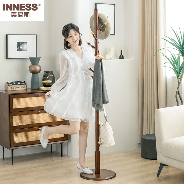 网红实木衣帽架落地家用衣服架落地简约立式挂衣服架子卧室