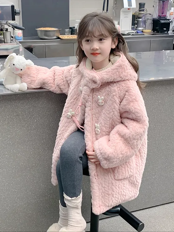 女童加绒外套冬装2024新款儿童秋冬款毛毛衣小女孩加厚羊羔绒上衣