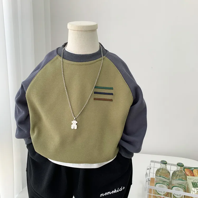 男童春秋卫衣2025新款儿童拼色休闲套头衫宝宝秋冬韩版加绒上衣潮