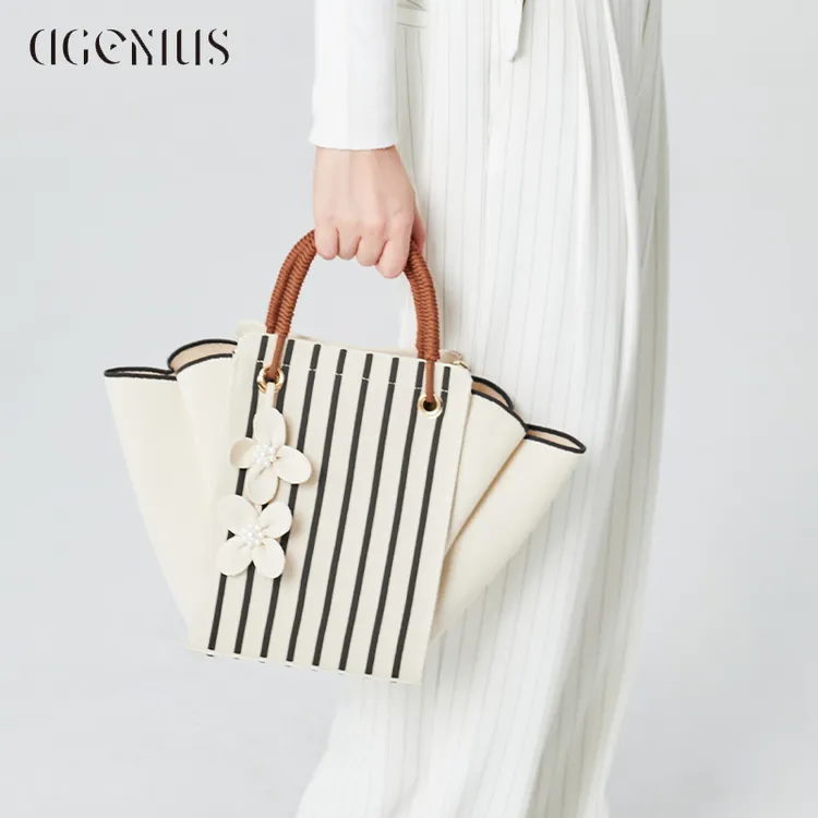 DGENIUS原创新中式包包女质感国风条纹针织单肩包刺绣手提托特包