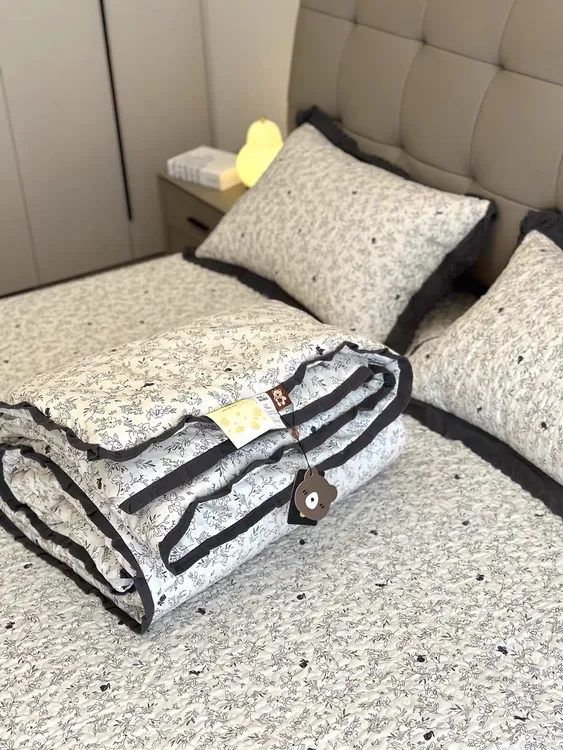 韩式全棉床盖单被套100%纯棉绗缝夹棉加厚可水洗四季款