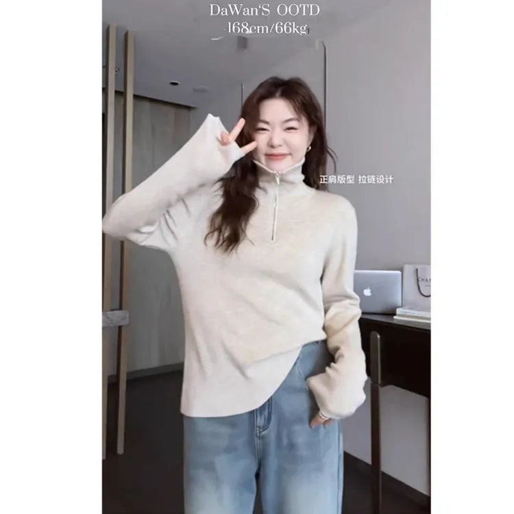 大码半高领针织衫毛衣女秋冬胖mm显瘦慵懒风高级感小个子内搭上衣