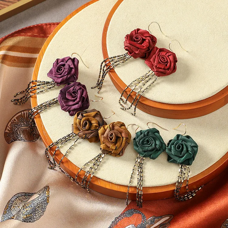 非金属布艺耳饰 布塔手工真丝香云纱耳环古风耳饰新中式复古国风