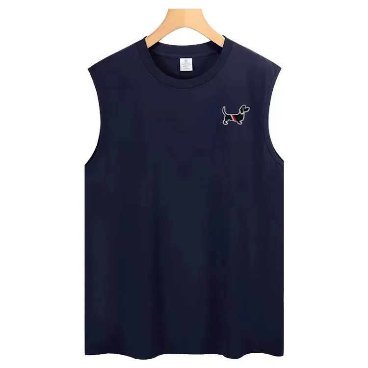 【240克纯棉香肠狗刺绣款】重磅无袖T恤时尚-小狗男士男款运动