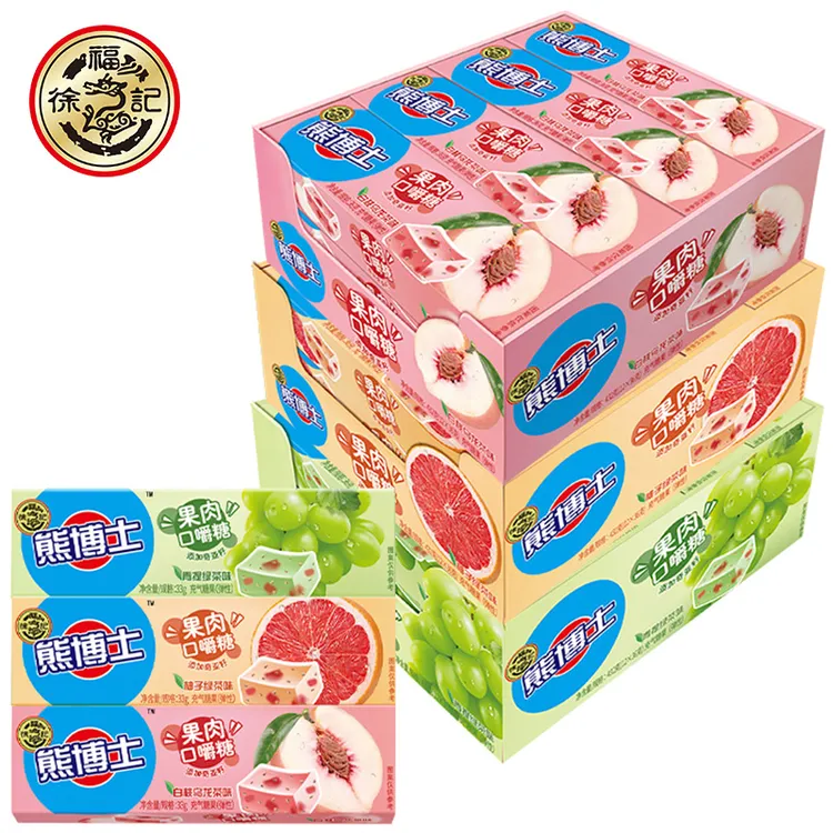 徐福记熊博士果肉口嚼糖36g*12条白桃乌龙味绿茶味充气糖果小包装