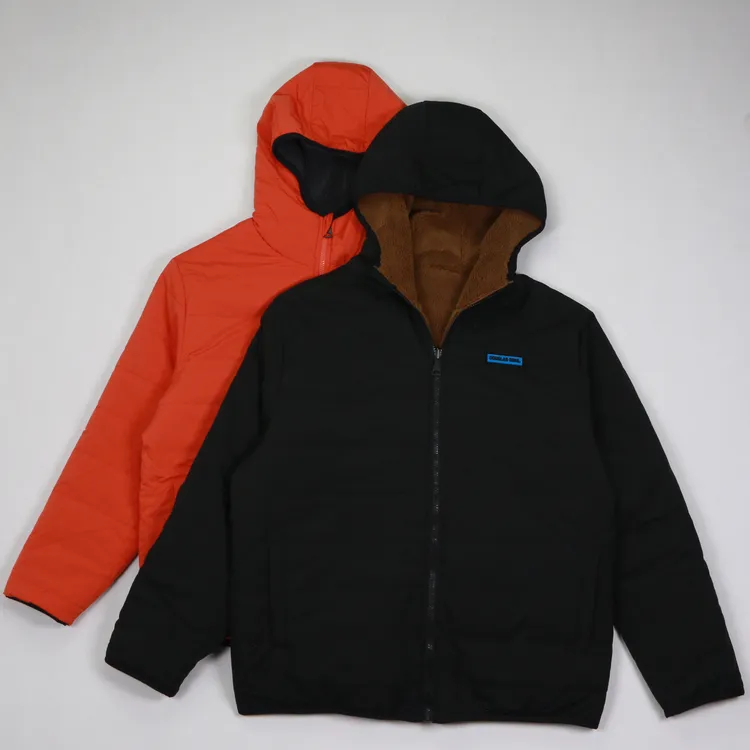 【道格拉斯】橙/黑双面穿连帽棉衣外套加厚摇粒绒男保暖防寒DD8153