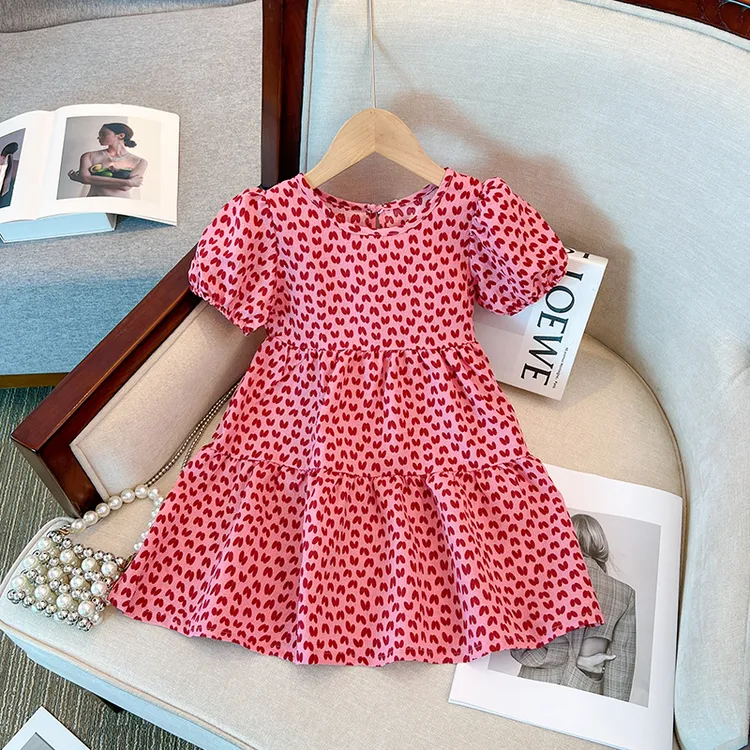 夏季新款女童连衣裙韩版印花压皱儿童裙子宽松雪纺公主裙子77070