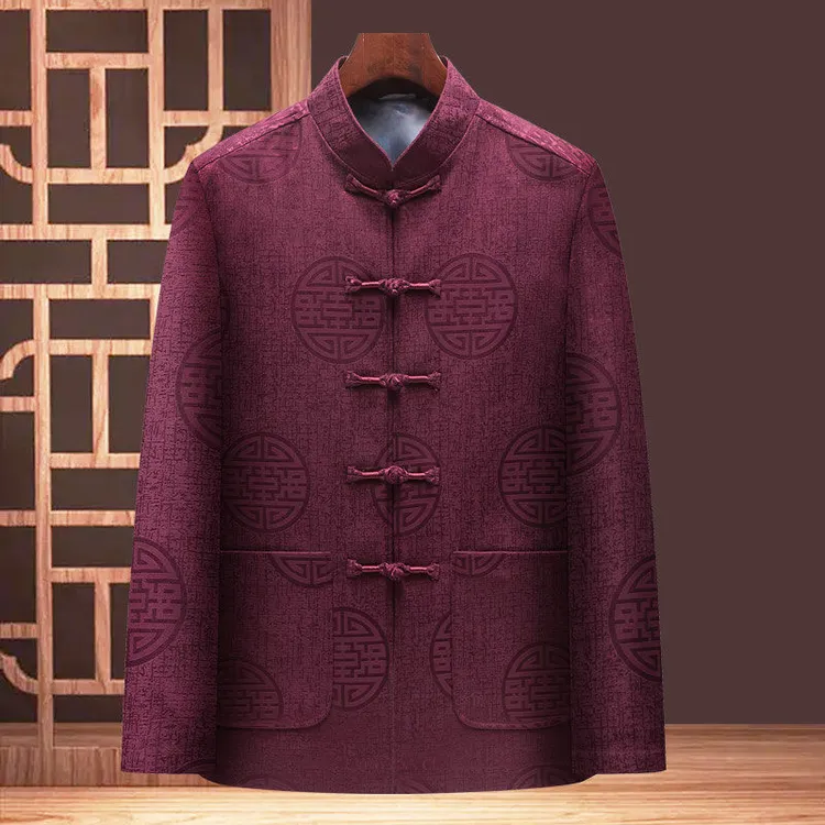老人爷爷过寿生日衣服秋冬季中老年唐装男外套中国风套装爸爸秋装