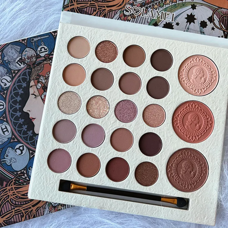 【一盘23色】沙滩热恋眼影盘珠光哑光腮红一盘多用带眼影刷大地色