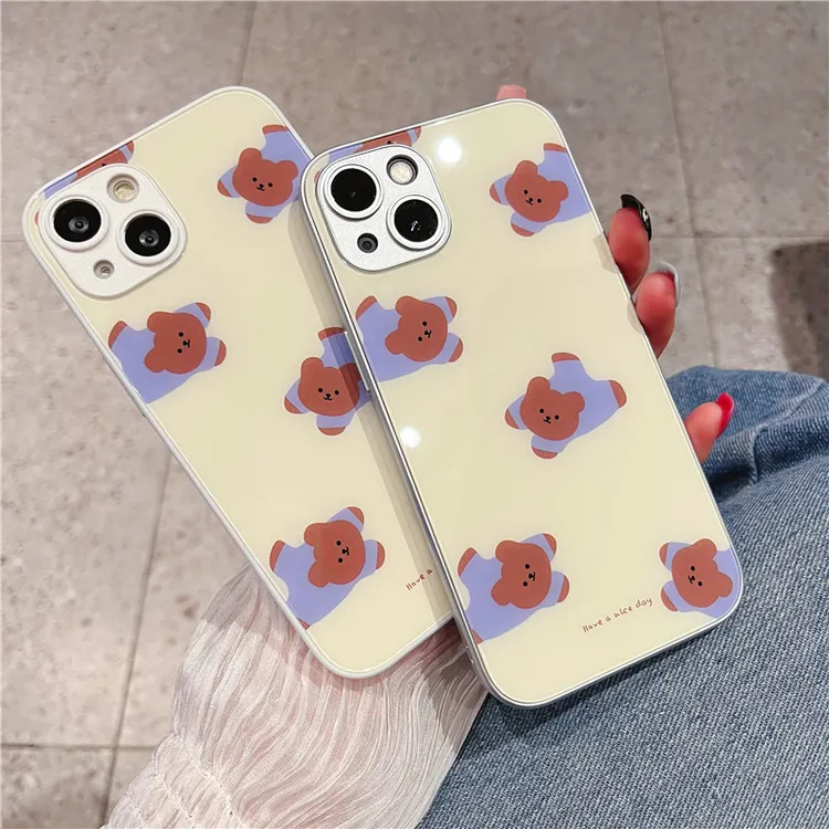 桑稚同款iPhone14promax苹果13高级手机壳保护套11小熊12玻璃壳xr