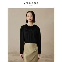 【晨粉专享价】VGRASS秋季新款气质真丝复古镂空花片衬衫DSC3P30020