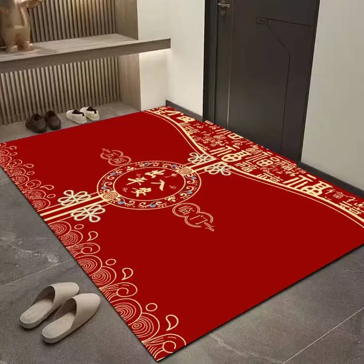 新年款福字款 门厅玄关红色喜庆地毯升级水晶绒入户门垫中式A69