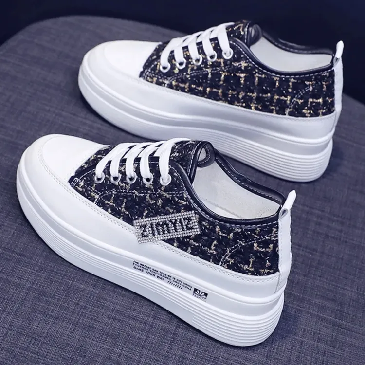 帆布鞋女士新款2025秋季百搭板鞋厚底透气内增高防滑休闲软底单鞋