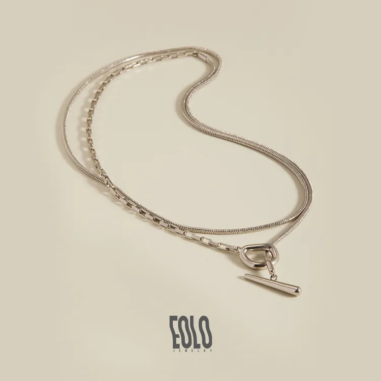 EOLO 铜合金项链 银索拼接项链  长款气质极简小众首饰女款高级感