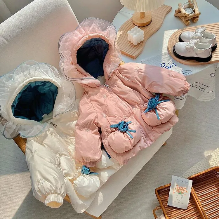 女童羽绒服冬装加厚木耳花边保暖外套-Y025
