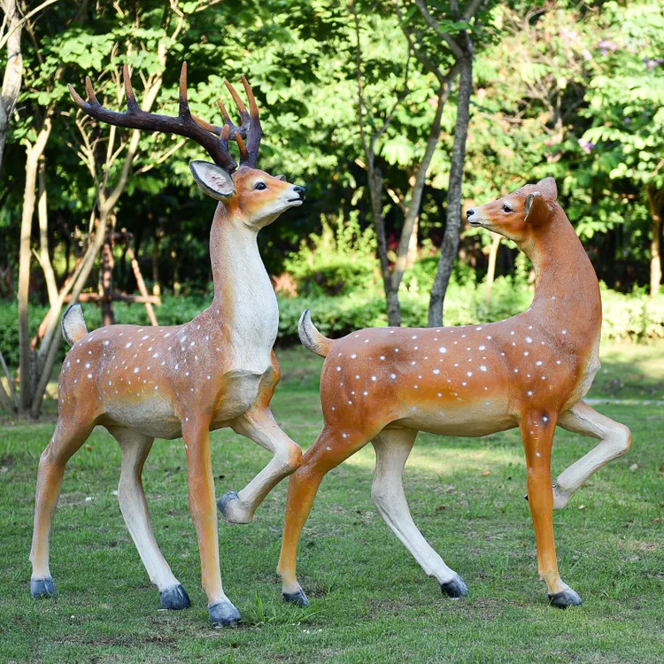 户外庭院花园林大型动物装饰摆件仿真梅花鹿工艺品玻璃钢雕塑景观