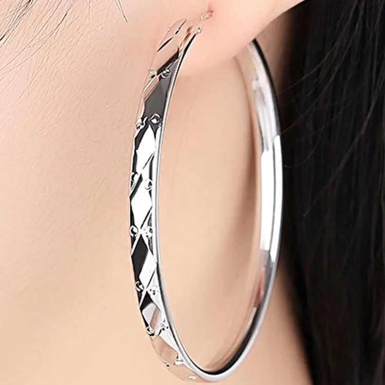 足银耳饰 送证书999纯银女潮流高级银针耳环韩国气质大圆圈镀银耳