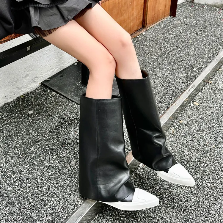 小众设计尖头平底裤管靴2025秋冬新款显瘦时髦辣妹长筒靴女不过膝