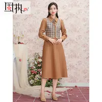 固执秋冬新款格子v领无袖马甲背心上衣女90223MJ07706