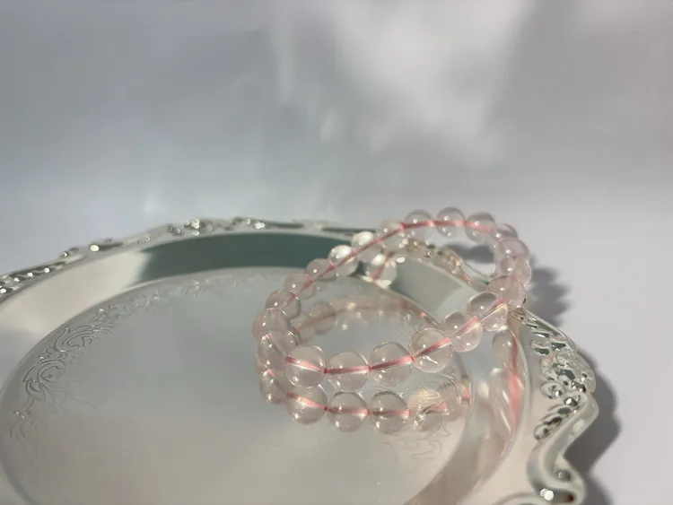 天然冰透粉水晶手串收藏级单圈六芒星光粉色多样性发一