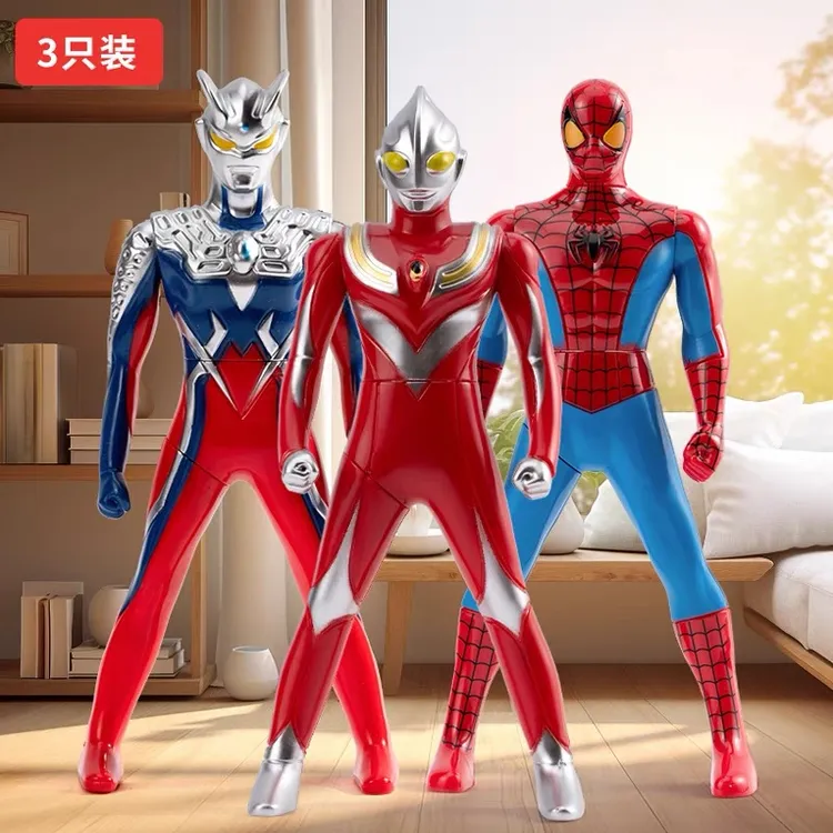 儿童旋转按压玩具迪迦赛罗蜘蛛人偶模型摆件可旋转儿童3-6岁玩具