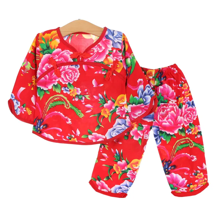 夏季大花布婴儿服儿童家居服女童睡衣喜庆宝宝幼儿园演出民族风