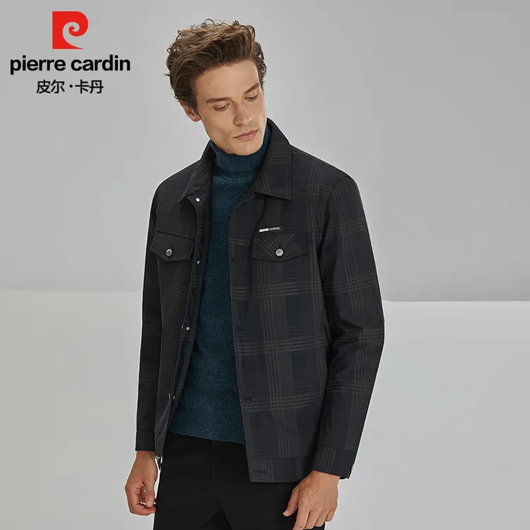 皮尔卡丹24冬 针织羽绒服（鹅绒短款翻领格纹）商务S