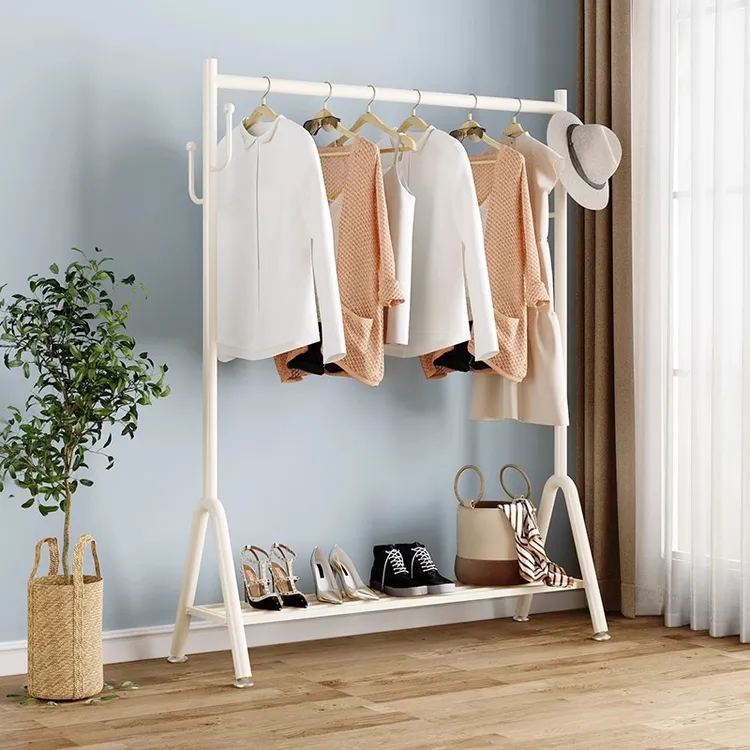 挂衣架卧室奶油风晾晒简约挂衣架子落地式落地挂衣架挂衣架落地式