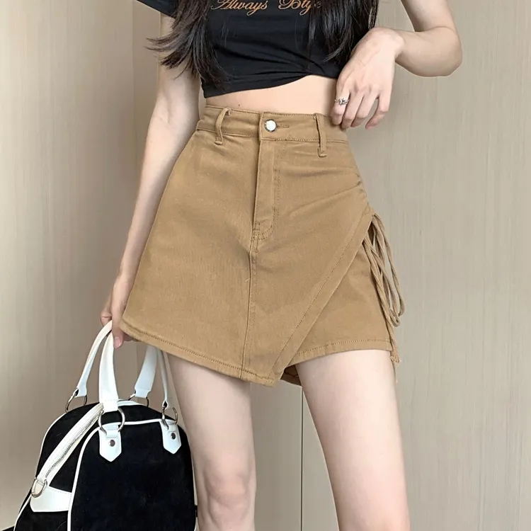 高腰不规则牛仔包臀裙2025夏季新款抽绳显瘦a字女短裤小众半身裙