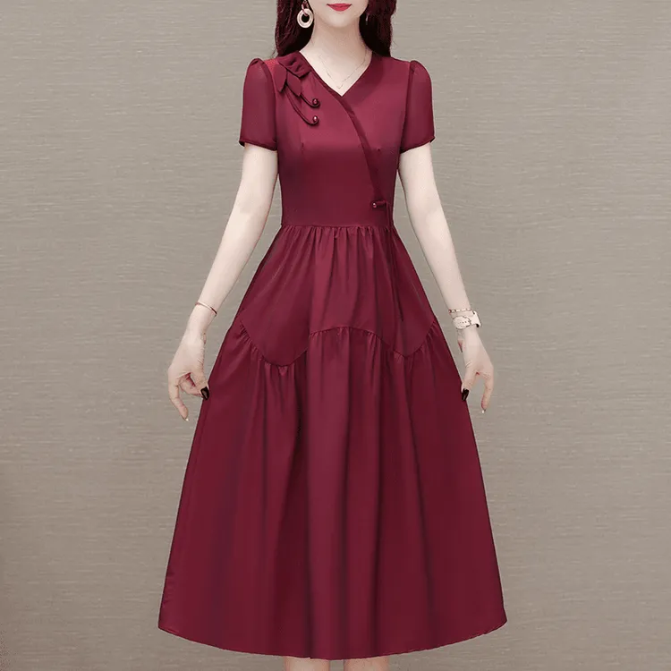 高级感气质轻奢女装纯色中长款连衣裙2024夏季新款减龄修身显瘦裙