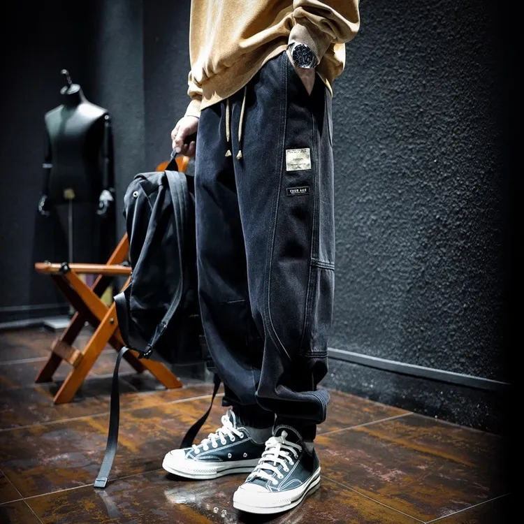 花花公子微胖下装显瘦冬季秋冬美式重磅复古工装裤子男宽松大码