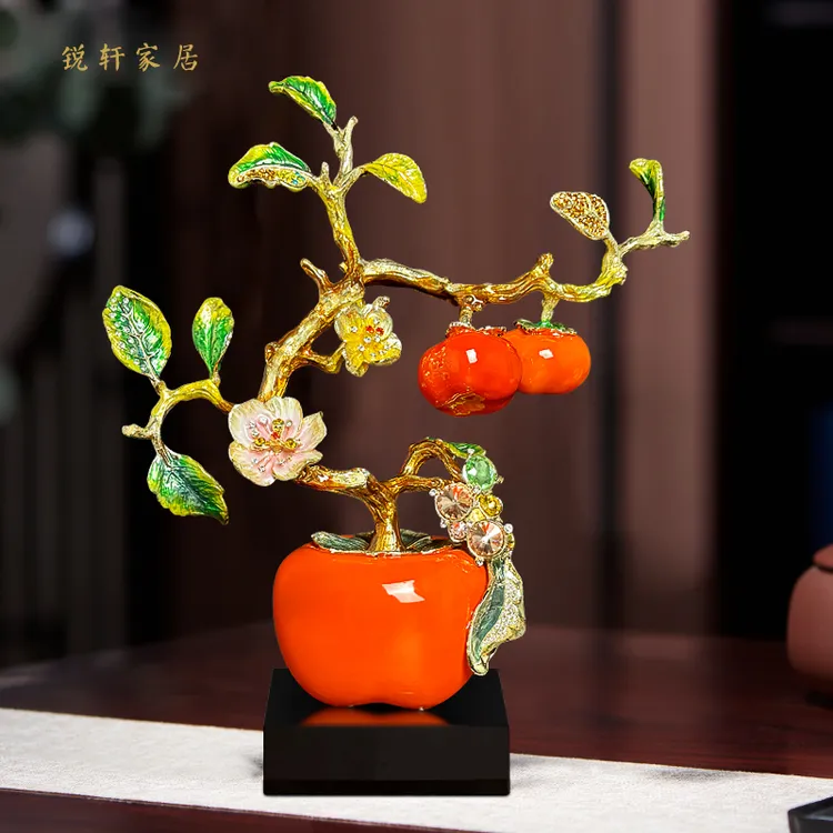 好柿发生柿子摆件中式客厅办公室玄关装饰工艺品搬家礼物乔迁新居
