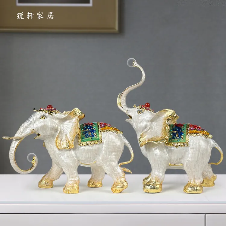 轻奢高端珐琅彩招财大象摆件一对入户玄关客厅别墅样板房装饰品