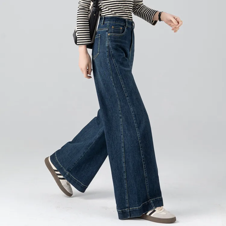 阔腿裤女2025新款春秋宽松甩腿裤高腰裙裤复古水洗牛仔裤直筒长裤