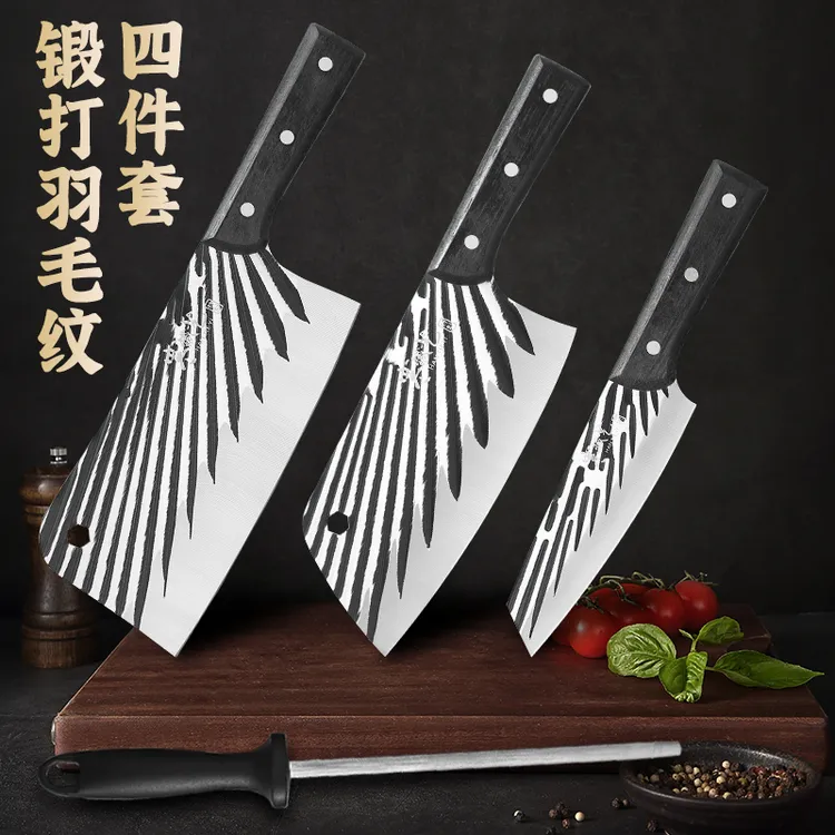 新疆乌市发货）实木手柄锻打斩切锋利两用厨房商用多功能手工套刀