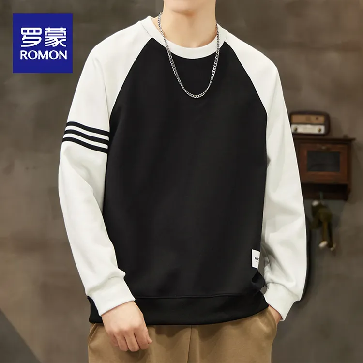 罗蒙2025新款秋季条纹卫衣男款百搭修身拼色保暖上衣潮牌宽松长袖