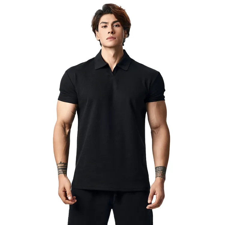 夏季新中式亨利领/翻领大POLO收袖口运动透气休闲训练高弹T恤男
