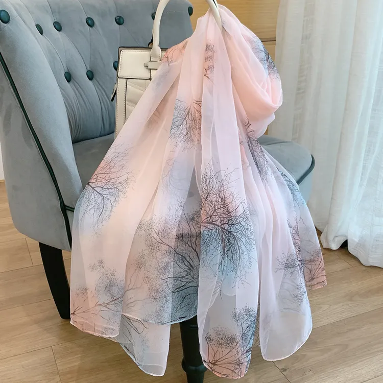 2023新款仿真丝丝巾女春秋冬季保暖百搭长款纱巾超大薄款披肩围巾