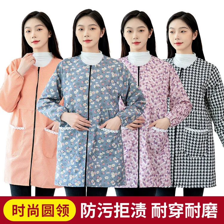 长袖罩衣2025新款爆款围裙成人厨房专用外穿女款圆领耐脏工作服