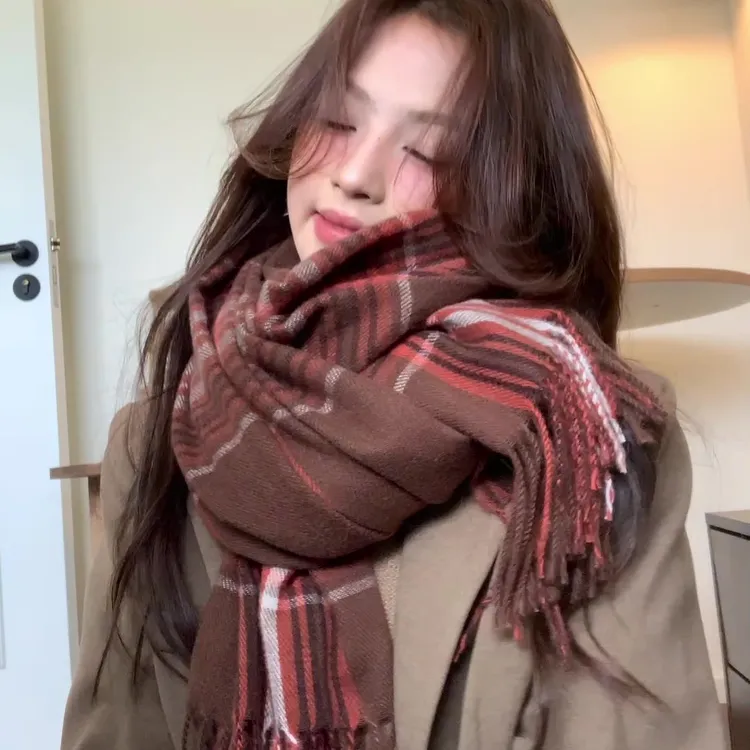 英国Cosp Kosp 冬季新款格子围巾情侣披肩红色百搭防寒加厚围脖女