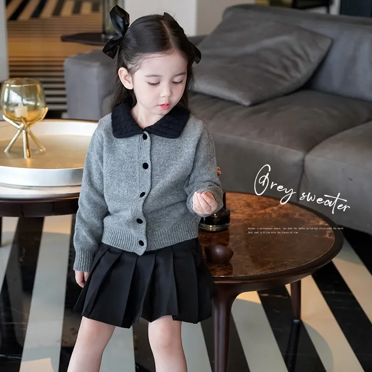 AnnieGirl女童法式甜美羊毛针织衫宝宝秋季气质毛衣儿童开衫2024