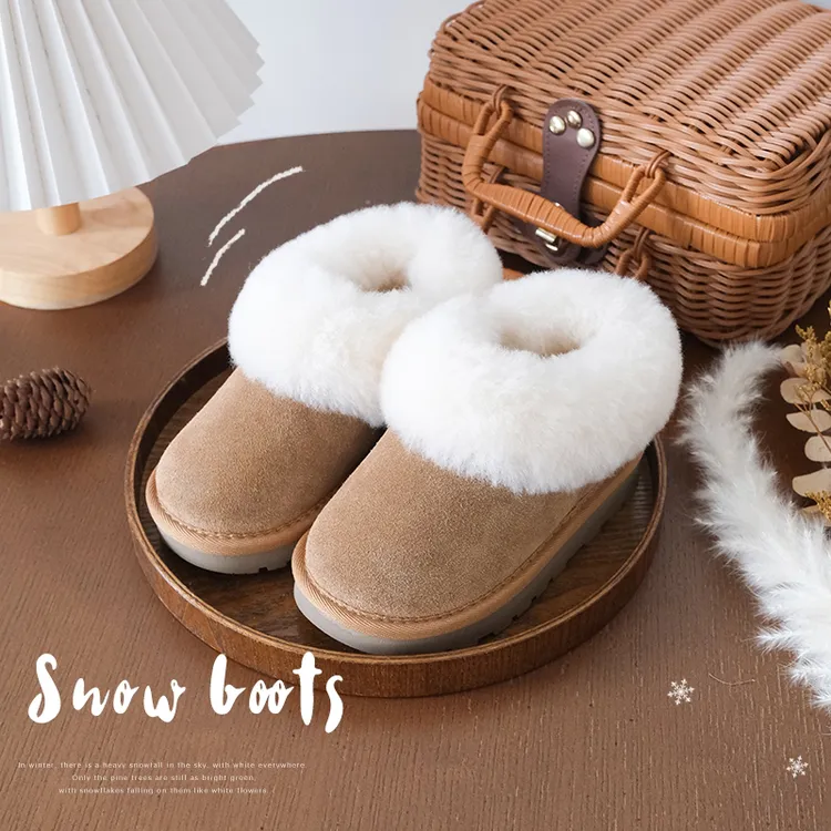 AnnieGirl可爱毛毛鞋秋冬新款女童皮毛一体加绒加厚雪地靴学步鞋
