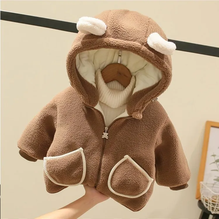 儿童加绒外套男女童2023新款羊羔毛棉服宝宝加厚秋冬款毛毛外套潮