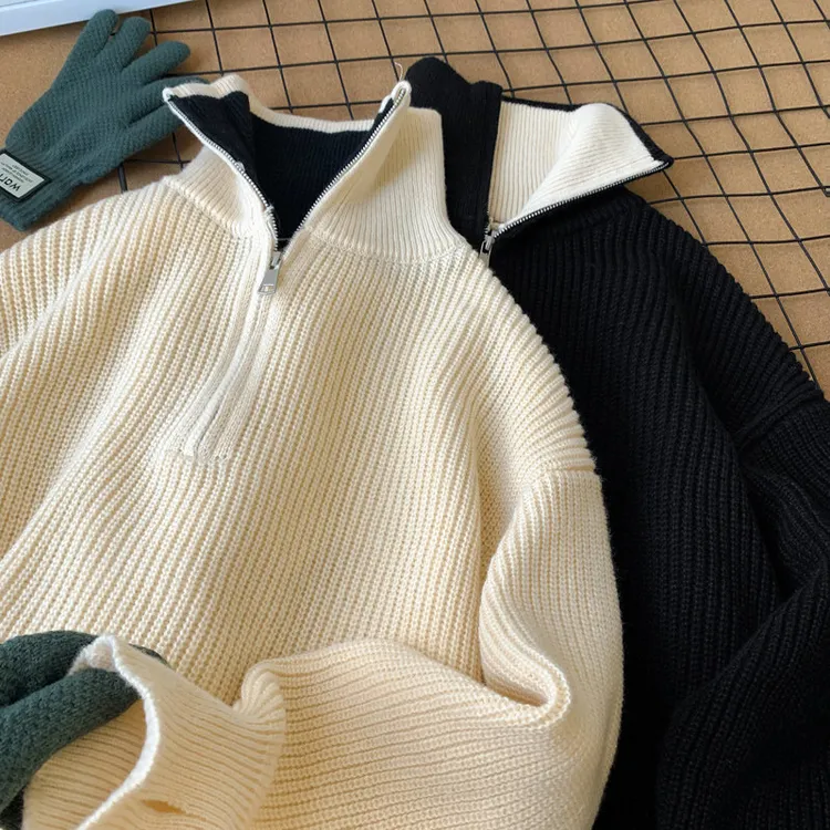 卡其色毛衣男款冬季加厚慵懒风内搭打底针织衫复古日系高级感外套