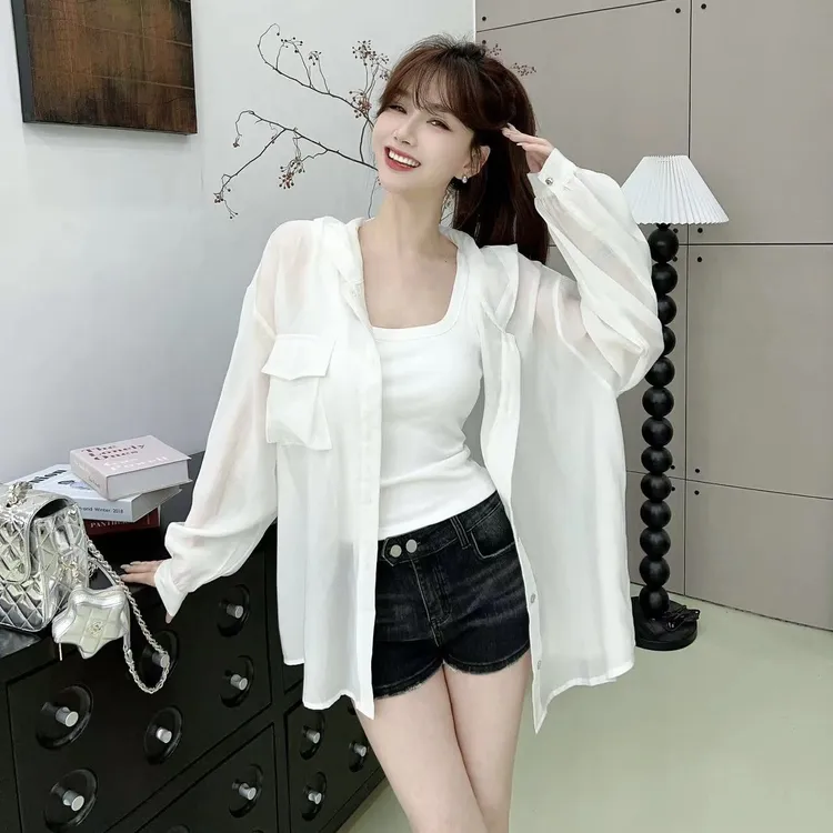 《休闲杂志》韩系连帽防晒衬衫卡卡上衣夏季薄款百搭长袖时尚透气