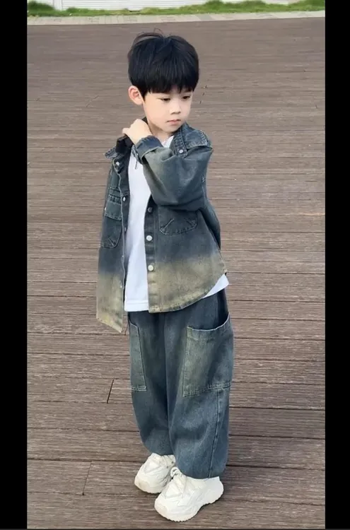 2025新款男童套装牛仔帅气秋款儿童时髦炸街中大童洋气衣服两件套