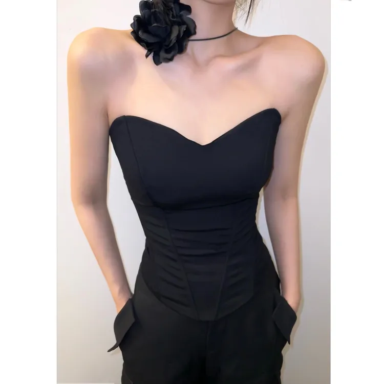 BETTER ME 欧美风性感立体鱼骨束身抹胸修身背心显瘦内搭露肩上衣