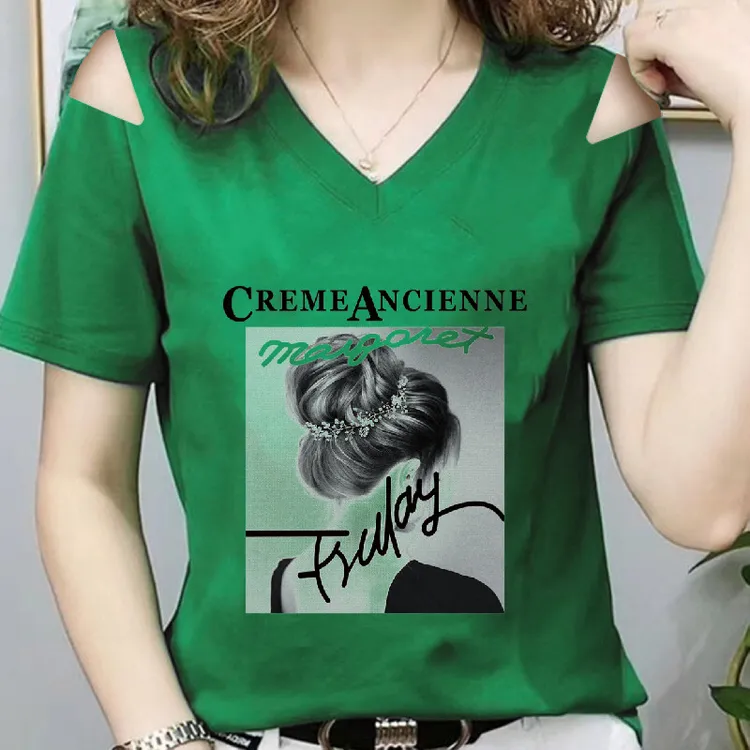 洋气夏装新款短袖t恤女修身显瘦夏季V领高贵上档次女装体恤衫上衣