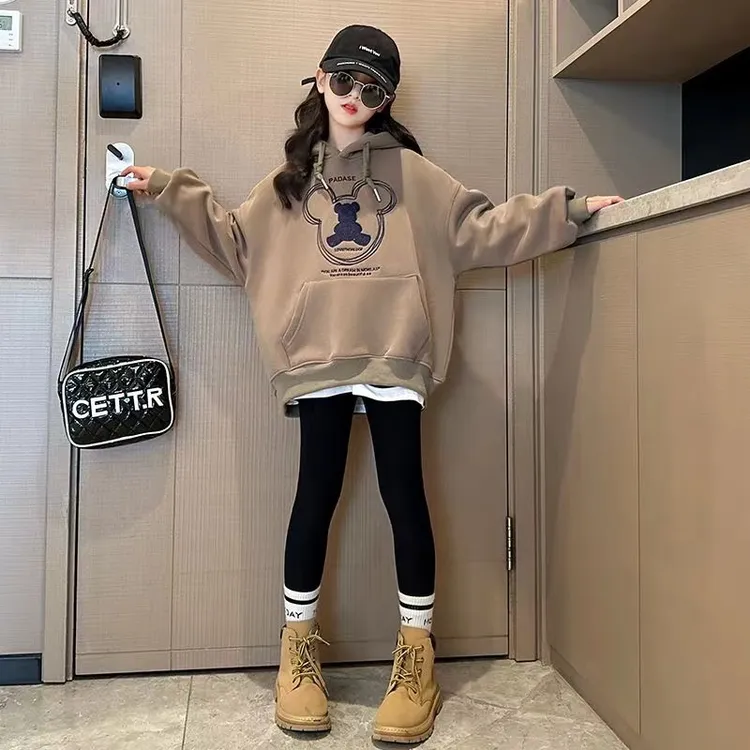 女童卫衣冬款加绒连帽春装新款儿童时髦洋气上衣中大童衣服春秋款